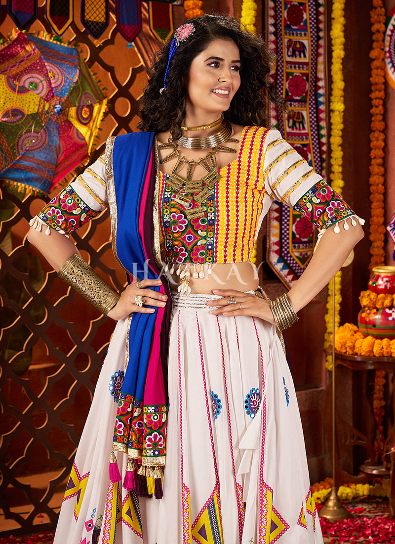 Buy White And Yellow Navratri Chaniya Choli