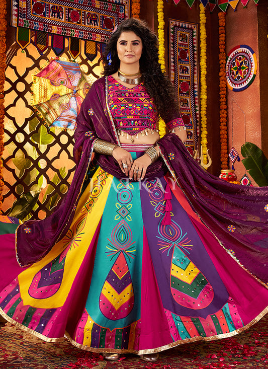 Wine Multicoloured  Kutchi Embroidered Navratri Chaniya Choli