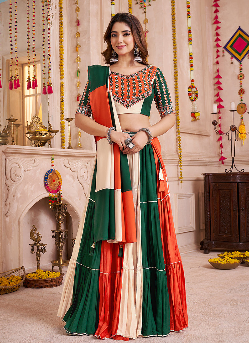 Green And Orange Chaniya Choli