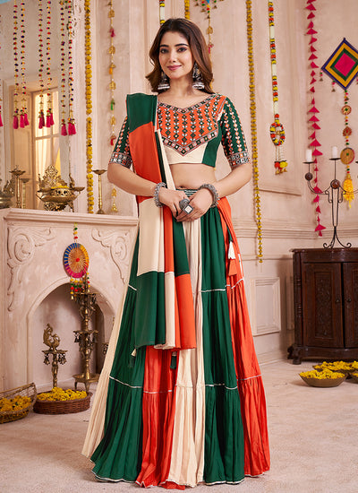 Green And Orange Chaniya Choli