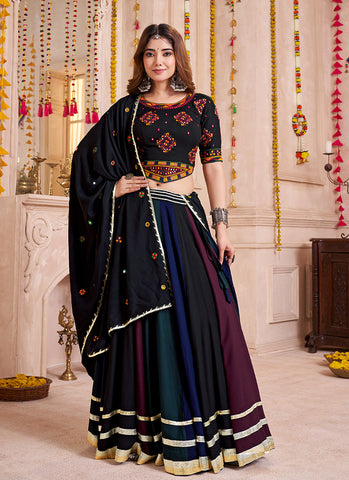 Black Multicolored Kutchi Embroidered Navratri Lehenga Choli