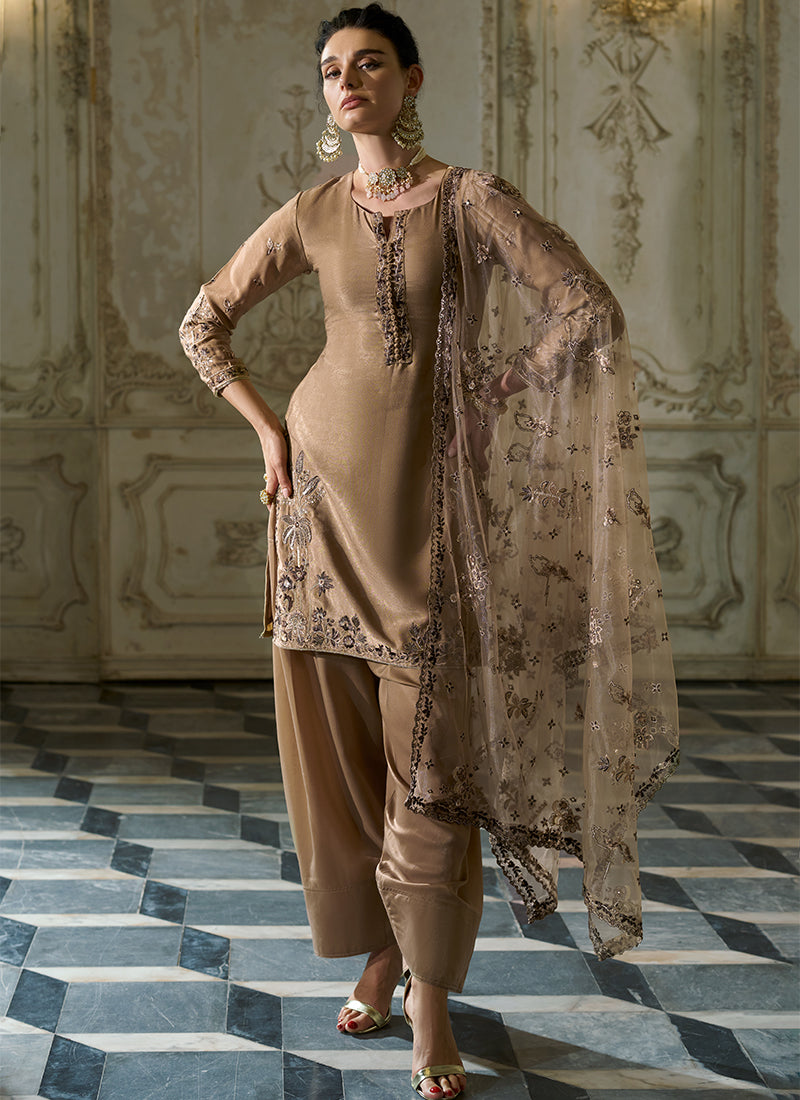 Buy Champagne Gold Farshi Salwar Set In UK
