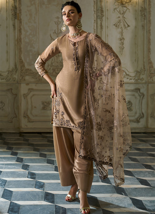 Buy Champagne Gold Farshi Salwar Set In UK