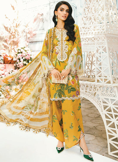 Golden Yellow Embroidered Pakistani Pant Suit
