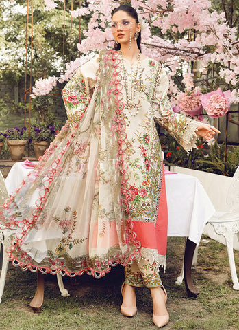 Cream Peach Embroidered Pakistani Pant Suit