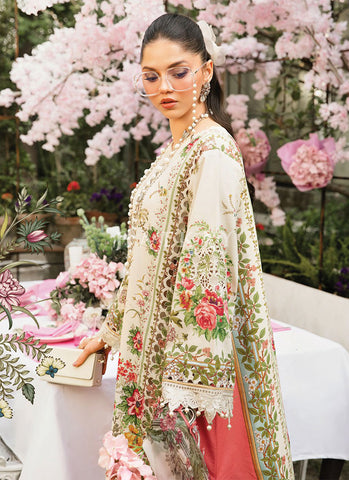 Cream Peach Embroidered Pakistani Pant Suit