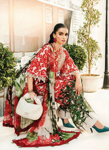 White And Red Embroidered Pakistani Pant Suit