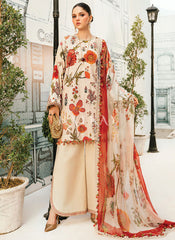 Cream Red Embroidered Pakistani Pant Suit