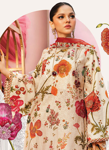 Cream Red Embroidered Pakistani Pant Suit