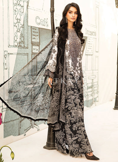 Black And White Embroidered Pakistani Pant Suit
