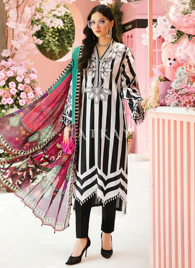 Black Striped Embroidered Pakistani Pant Suit