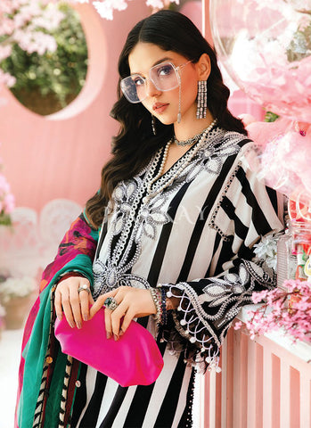 Black Striped Embroidered Pakistani Pant Suit