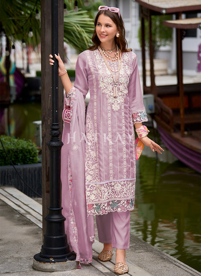 Lavender Pant Style Pakistani Suit