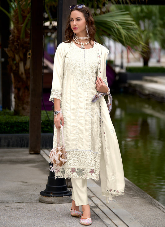 Off White Pant Style Pakistani Suit