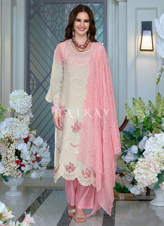 Off White And Pink Pant Style Suit