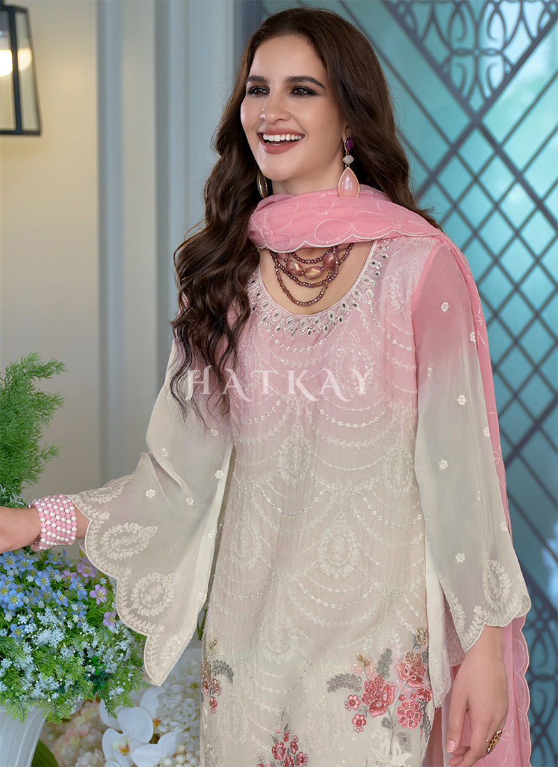 Buy This Beautiful Pink Chikankari Embroidered Pant Style Suit At Hatkay