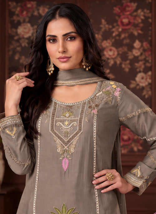 Buy Grey Multi Traditional Palazzo Suit In UK