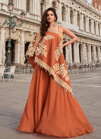 Shop Rust Orange Party Wear Indo Western Set