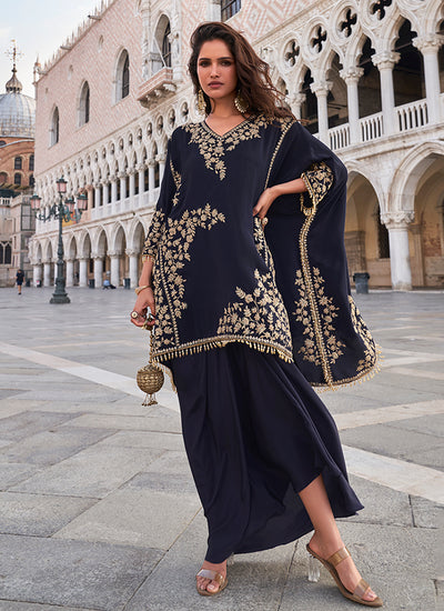 Shop Navy Blue Party Wear Indo Western Set