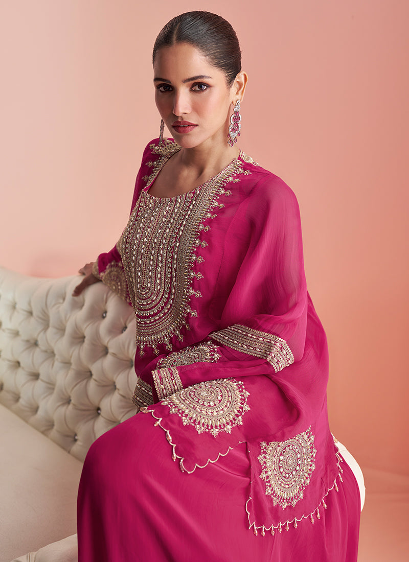 Shop Magenta Pink Kaftan Plazzo Set In USA