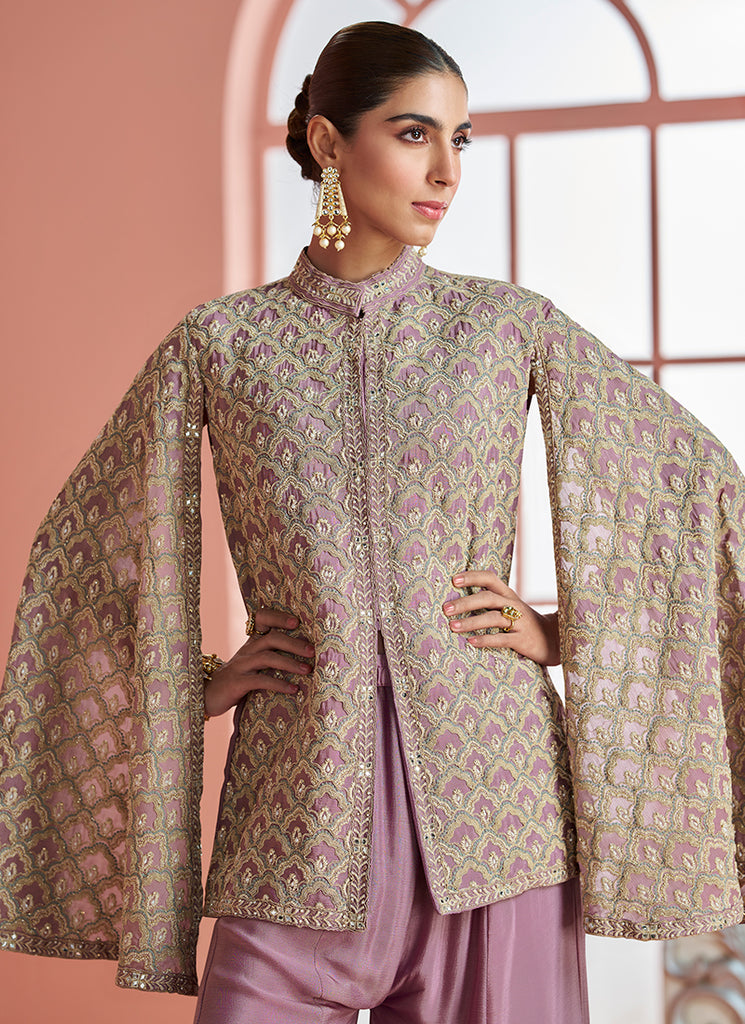 Buy Mauve Purple Cape Top And Plazzo Set In Canada