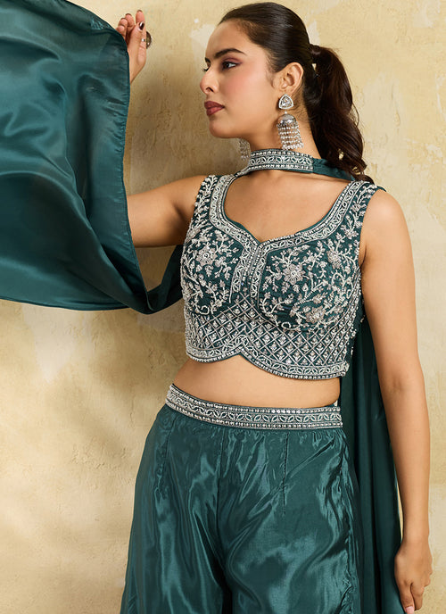 Shop Teal Green Handwork Palazzo Set In UK