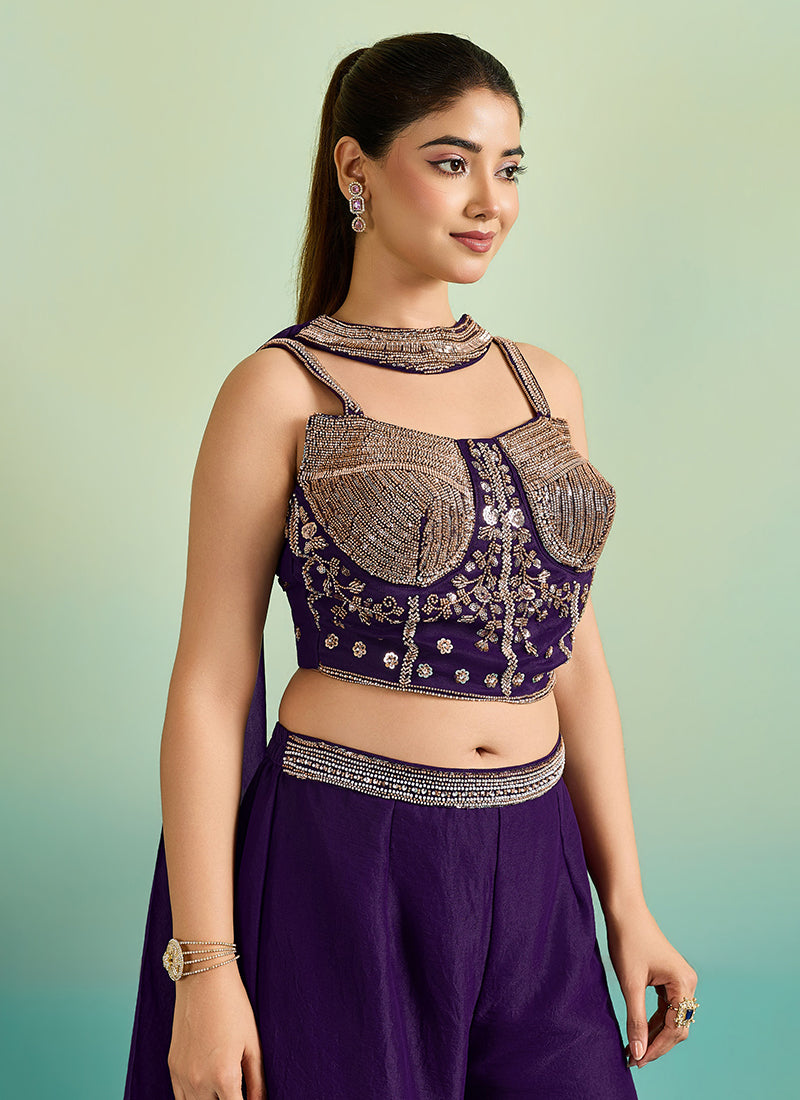 Shop Tradional Purple Handwork Palazzo Set In UAE
