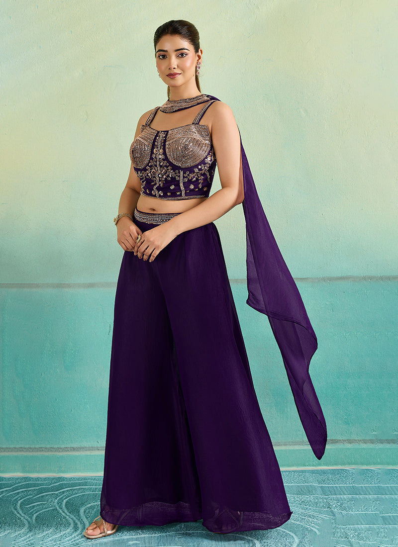 Deep Purple Handwork Embroidery Palazzo Set