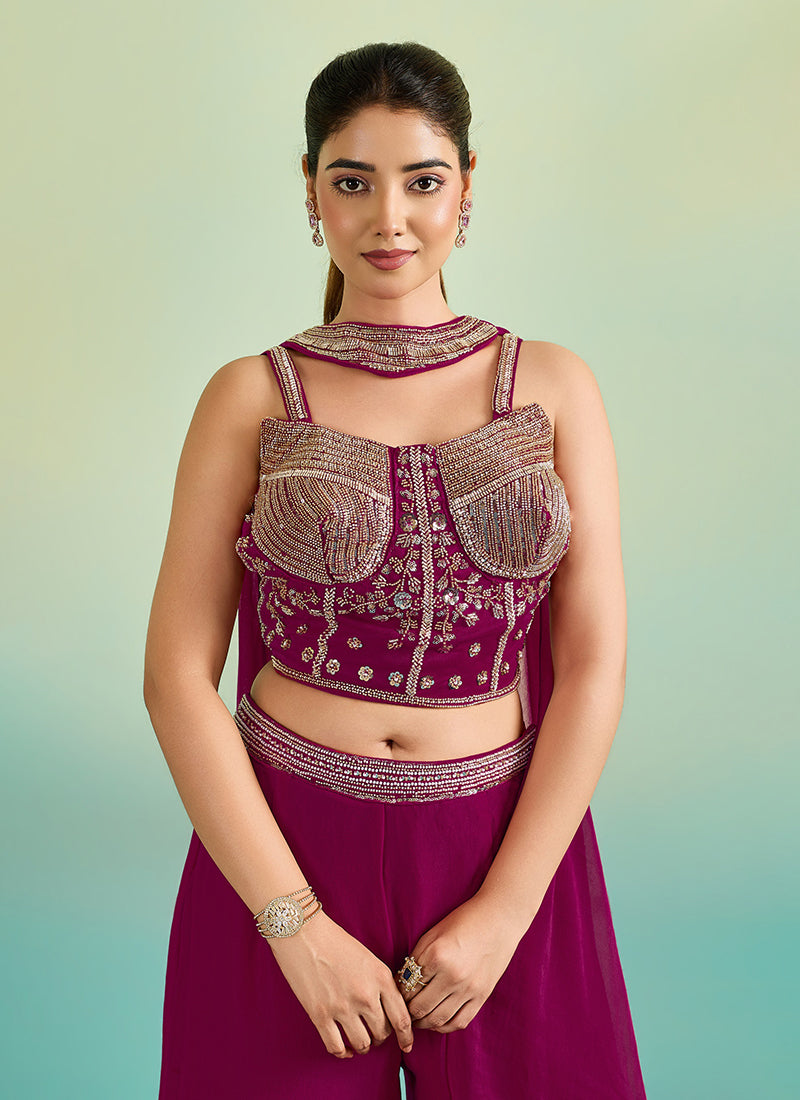 Buy Deep Wine Embroidery Palazzo Set In Australia