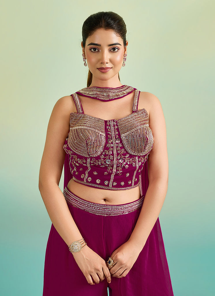 Buy Deep Wine Embroidery Palazzo Set In Australia