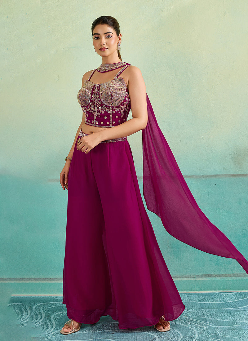 Deep Wine Handwork Embroidery Palazzo Set