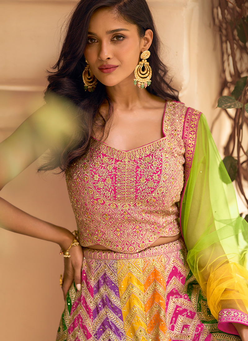 Pink Multicolored Embroidered Palazzo Set