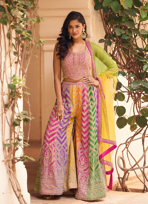 Pink Multicolored Embroidered Palazzo Set