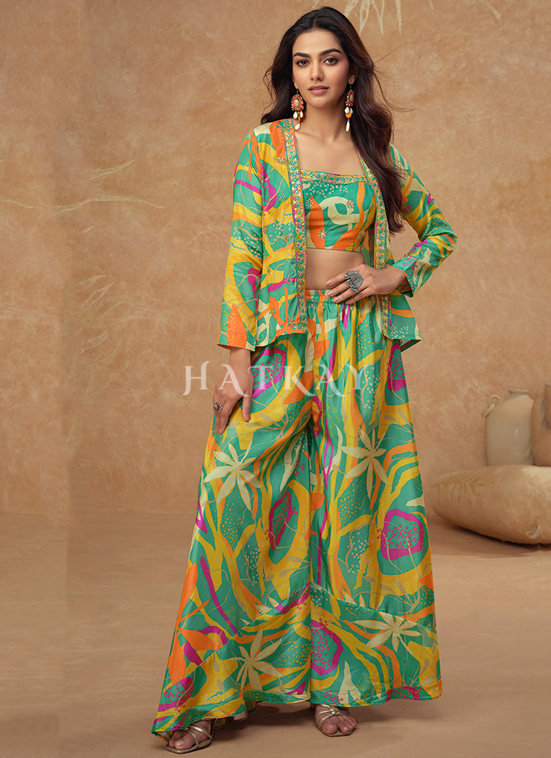 Green Bollywood Indo Western Palazzo Set
