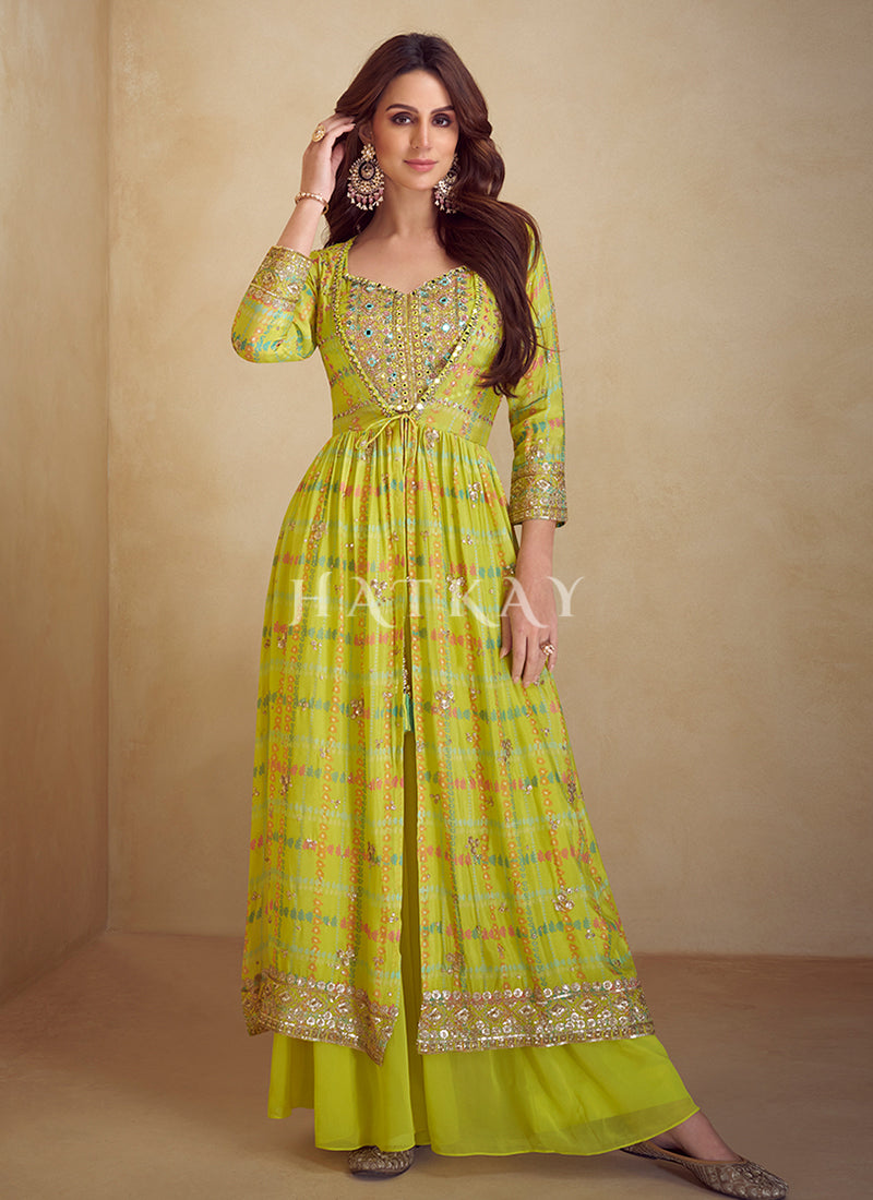 Yellow Indo Western Palazzo Set