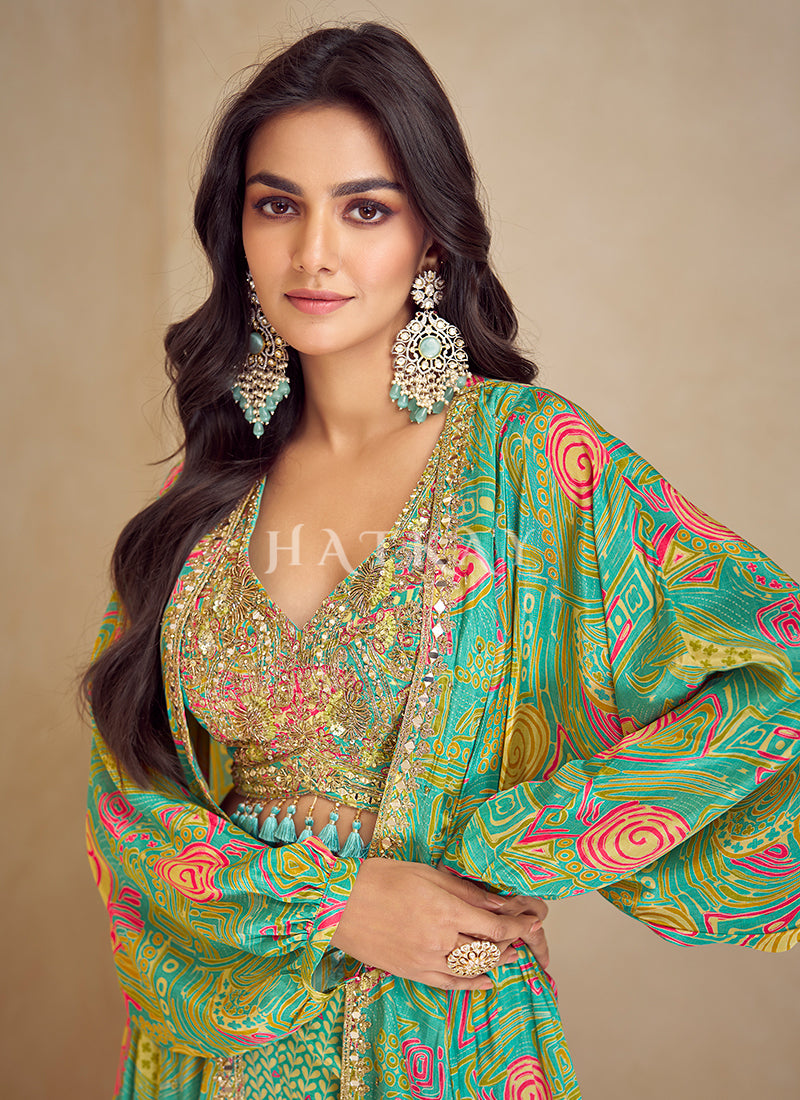Green Indo Western Dress - Hatkay