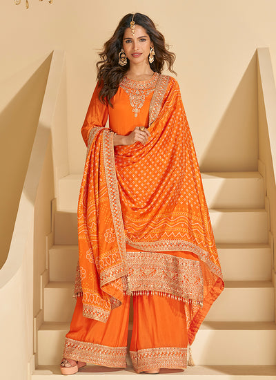 Shop Bright Orange Designer Palazzo Suit