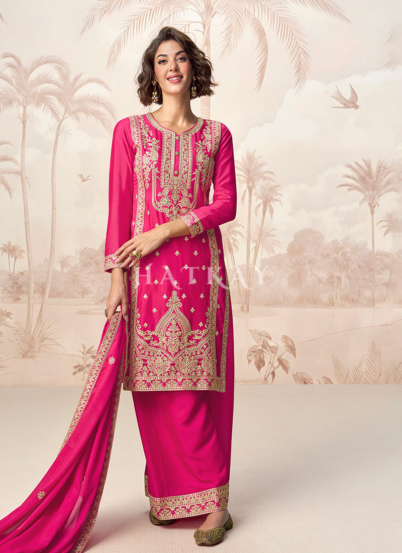 Rani Pink Silk Palazzo Suit