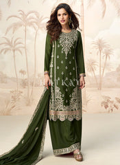 Olive Green Silk Palazzo Suit