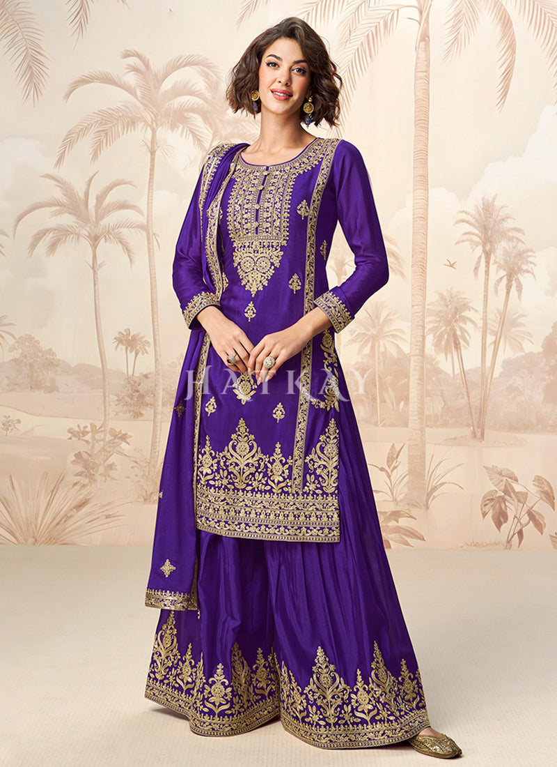 Blue Silk Palazzo Suit