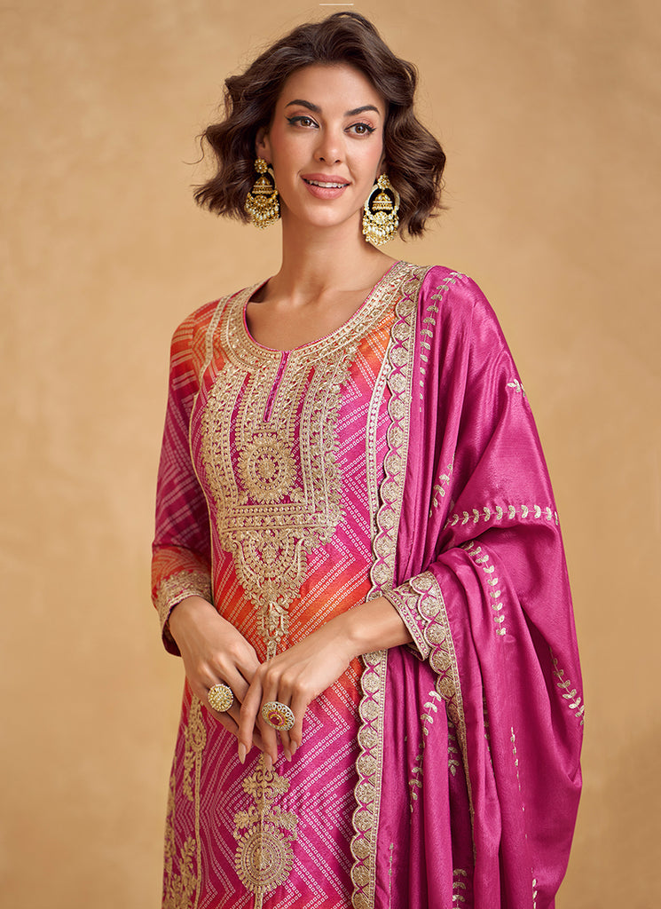 Buy Pink And Orange Designer Palazzo Suit In Canada