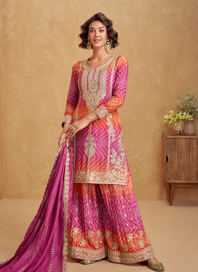 Pink And Orange Ombre Palazzo Suit