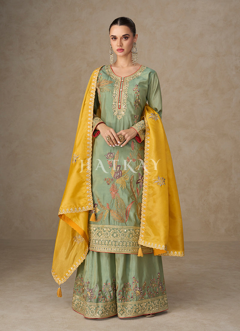 Green Floral Palazzo Suit 