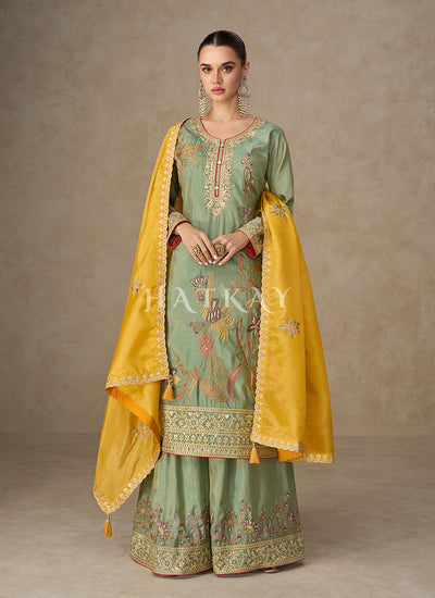 Green Floral Palazzo Suit 