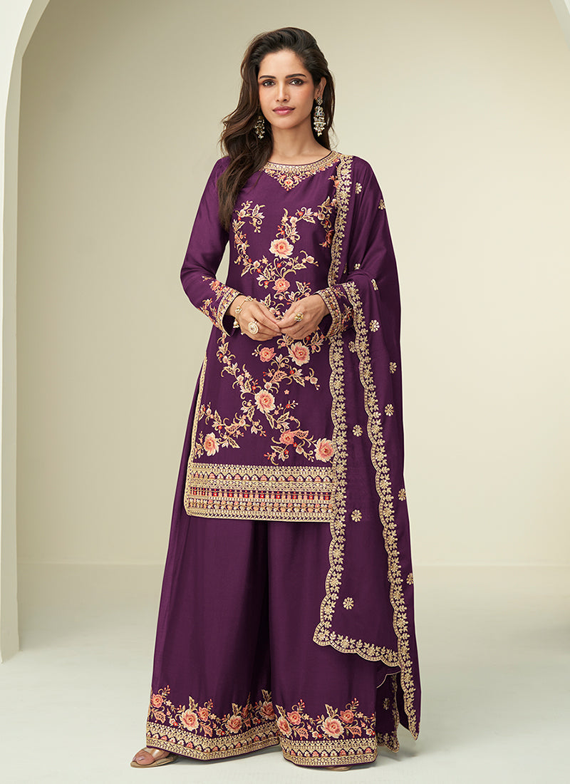 Purple Designer Palazzo Suit