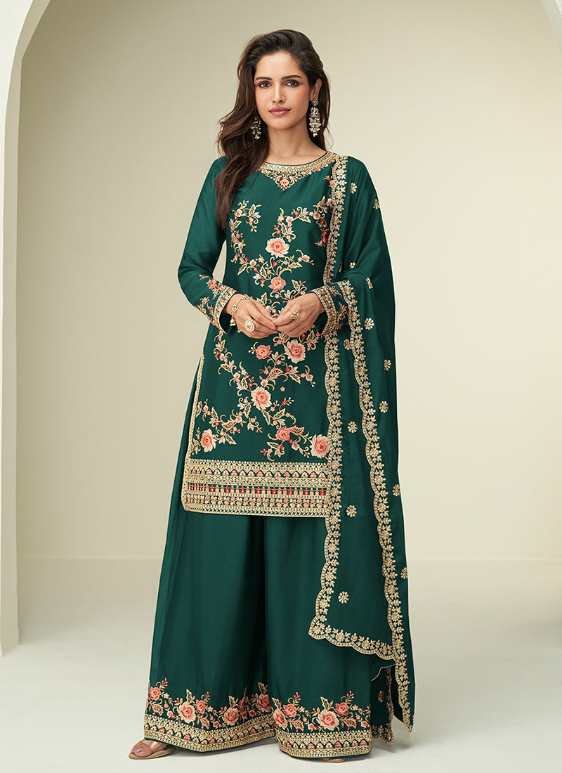 Green Designer Palazzo Suit