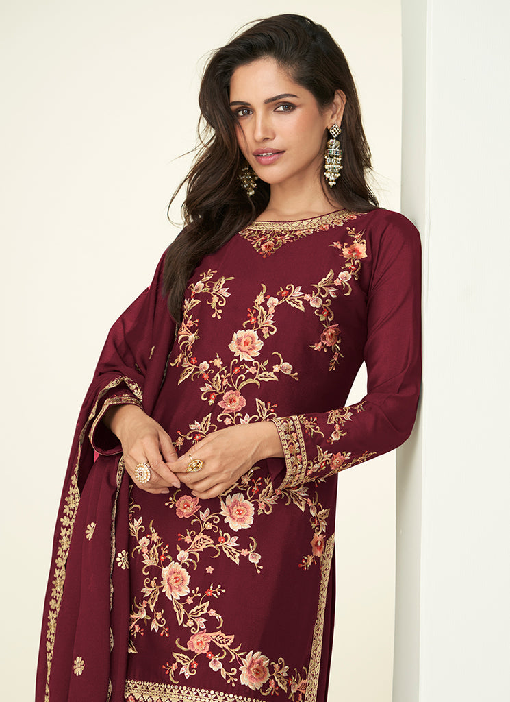 Buy Maroon Palazzo Suit In USA