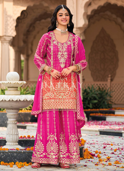Pink And Orange Ombré Palazzo Suit