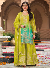 Lime Green And Teal Ombré Palazzo Suit