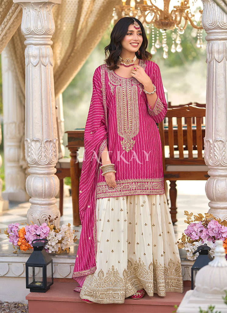 Pink Embroidered Palazzo Suit